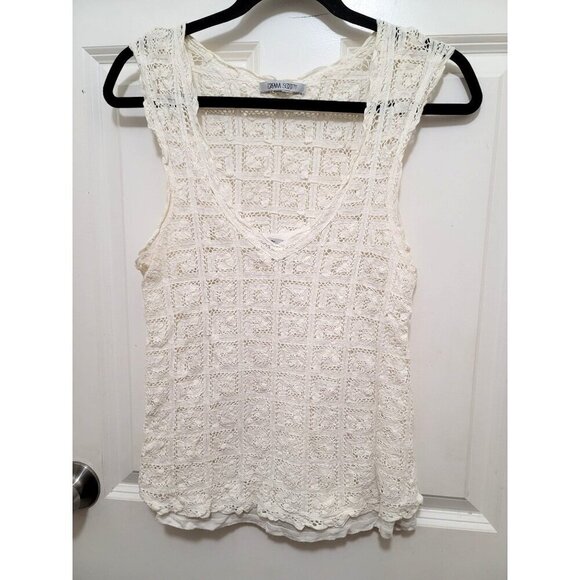 Dream Society Lace Crochet Sleeveless Fisherman Top Size L Womens Cotton & Modal - Picture 1 of 10